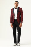 One Button Blue Shawl Lapel Jacquard Men’s Prom Blazer