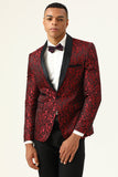 One Button Blue Shawl Lapel Jacquard Men’s Prom Blazer