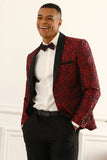 One Button Red Shawl Lapel Jacquard Men’s Prom Blazer