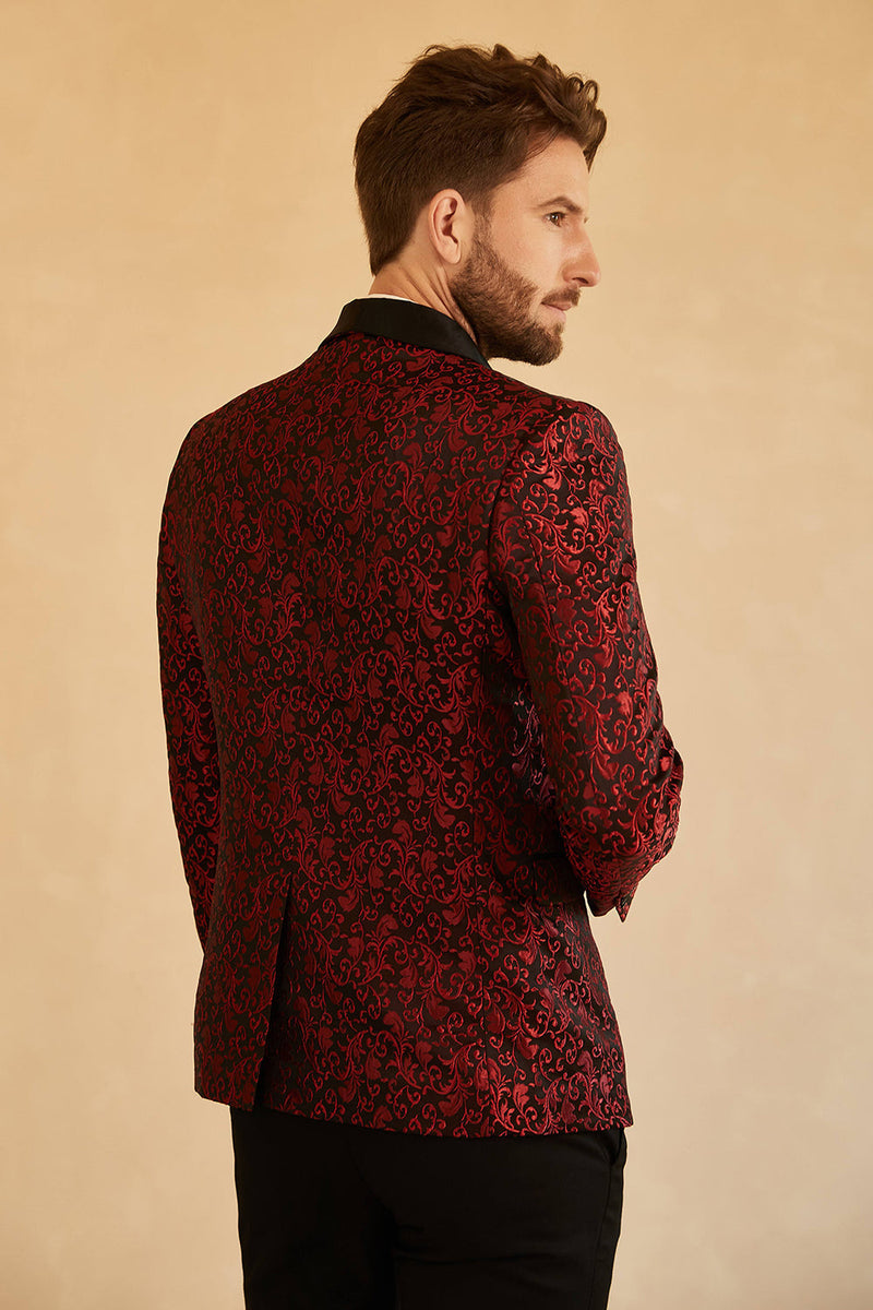 Charger l&#39;image dans la galerie, Châle bleu Revers Jacquard Blazer de bal masculin à un bouton