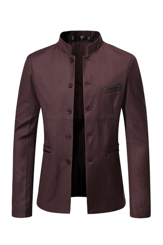 Brown Stand Collar Single Breasted Men’s Blazer