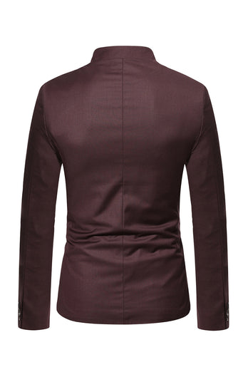 Brown Stand Collar Single Breasted Men’s Blazer