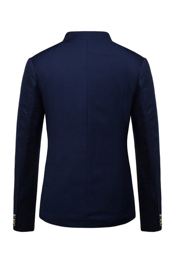 Navy Stand Collar Single Breasted Blazer pour hommes