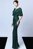 Charger l&#39;image dans la galerie, Mermaid V Neck Dark Green Sequins Robe longue bal avec manches courtes