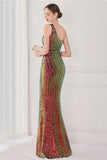 Robe de soirée sirène à paillettes à une épaule colorée
