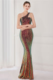 Robe de soirée sirène à paillettes à une épaule colorée