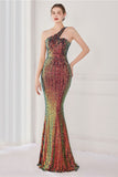 Robe de soirée sirène à paillettes à une épaule colorée