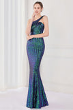 Robe de soirée sirène à paillettes à une épaule colorée