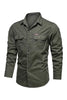 Charger l&#39;image dans la galerie, Vêtements de travail pour hommes à manches longues Army Green Plus Size Shirt