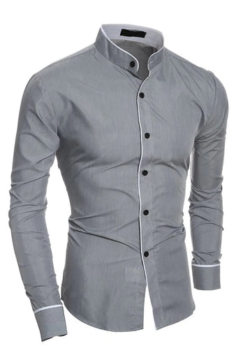 Casual Stand Collar Plus Taille Chemise noire à manches longues
