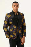 Fhâle de fleur jaune Revers Jacquard Blazer de bal pour hommes