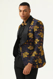 Fhâle de fleur jaune Revers Jacquard Blazer de bal pour hommes