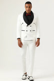 White Jacquard Shawl Lapel Duble Breasted 2 Piece Costume Homme