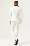 White Jacquard Shawl Lapel Duble Breasted 2 Piece Costume Homme