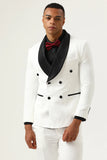 White Jacquard Shawl Lapel Duble Breasted 2 Piece Costume Homme