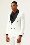 White Jacquard Shawl Lapel Duble Breasted 2 Piece Costume Homme