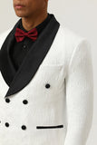 White Jacquard Shawl Lapel Duble Breasted 2 Piece Costume Homme