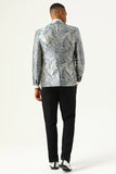 Revers cranté jacquard argenté et bleu Blazer de bal pour hommes