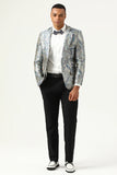 Revers cranté jacquard argenté et bleu Blazer de bal pour hommes