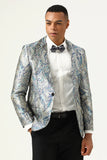 Revers cranté jacquard argenté et bleu Blazer de bal pour hommes
