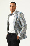 Revers cranté jacquard argenté et bleu Blazer de bal pour hommes