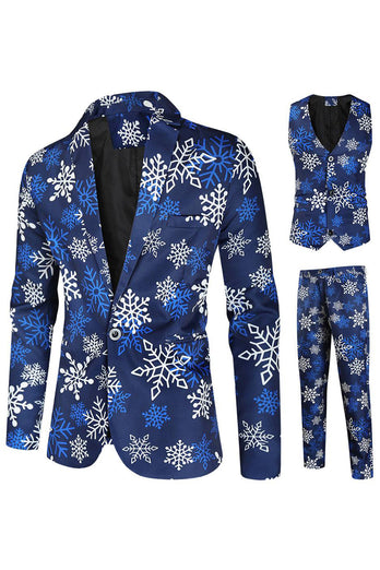 Blue Snowflake imprimé 3 pièces costumes de fête de Noël pour hommes