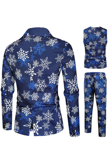 Blue Snowflake imprimé 3 pièces costumes de fête de Noël pour hommes