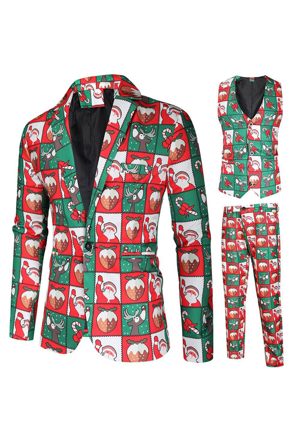 Rouge et vert 3 pièces Costume de fête de Noël pour hommes