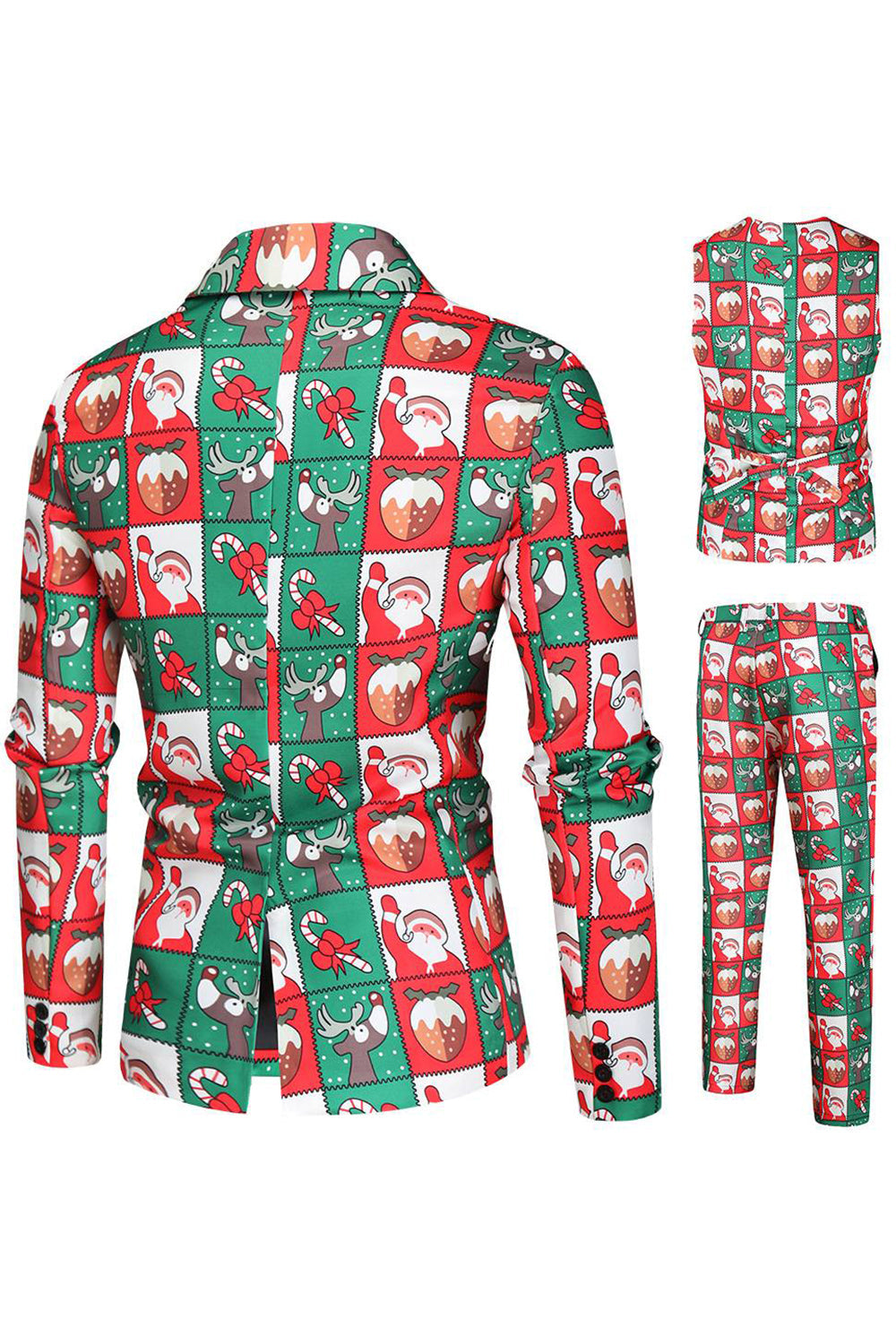Rouge et vert 3 pièces Costume de fête de Noël pour hommes