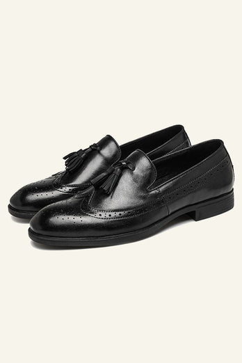 Chaussures à pompons noirs peu profonds pour hommes