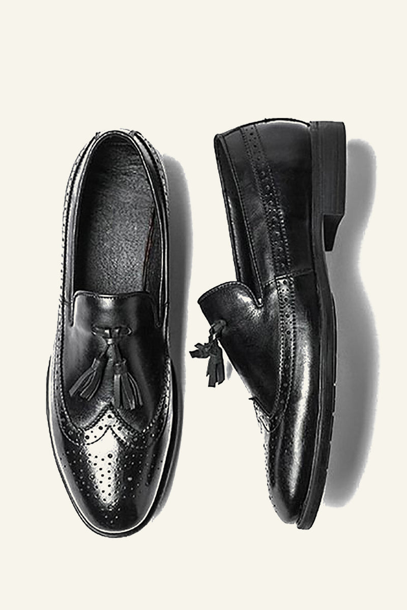 Charger l&#39;image dans la galerie, Chaussures à pompons noirs peu profonds pour hommes