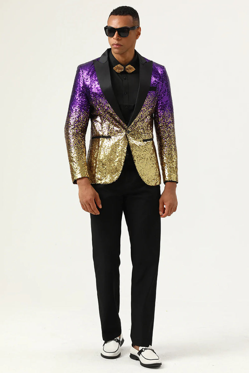 Charger l&#39;image dans la galerie, Blazer de bal pour hommes Sparkly Purple and Golden Sequins