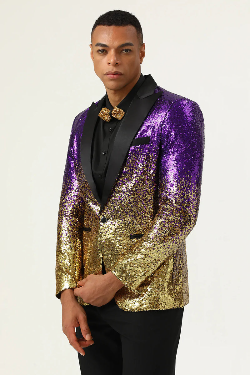 Charger l&#39;image dans la galerie, Blazer de bal pour hommes Sparkly Purple and Golden Sequins