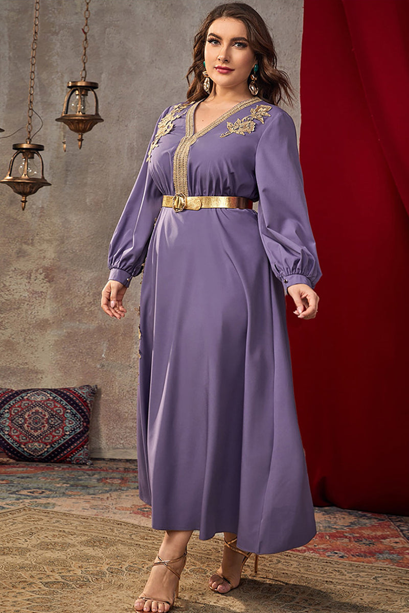 Charger l&#39;image dans la galerie, Taille Plus Purple Caftan Marocain avec manches longues