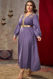 Taille Plus Purple Caftan Marocain avec manches longues