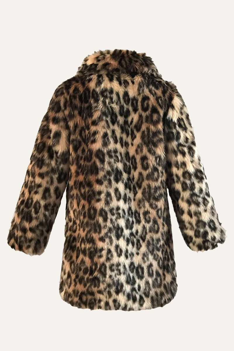 Charger l&#39;image dans la galerie, Brown Leopard Lapel Neck Midi Fausse Fourrure Shearling Manteau