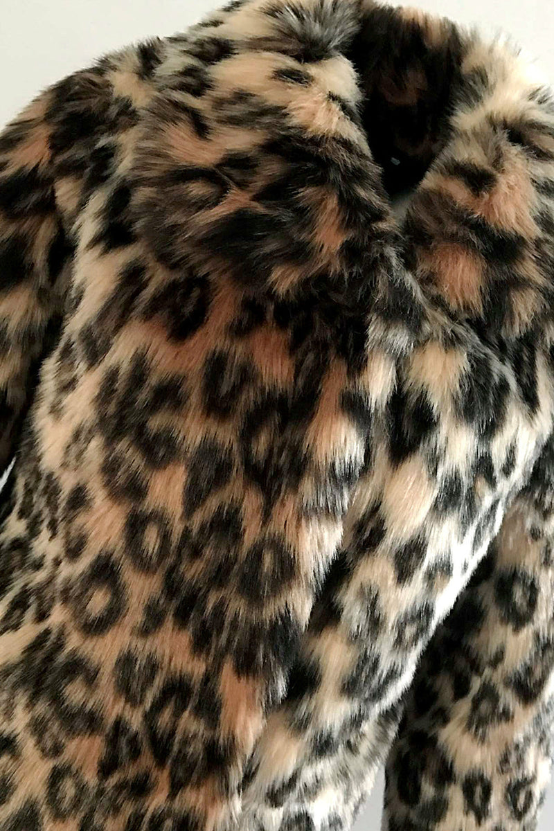Charger l&#39;image dans la galerie, Brown Leopard Lapel Neck Midi Fausse Fourrure Shearling Manteau