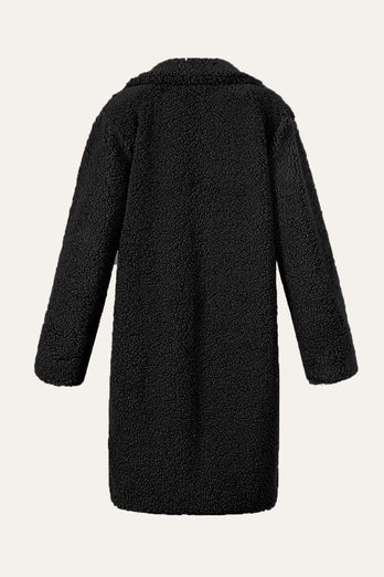 Revers noir entaillé Long Manteau de shearling en fausse fourrure