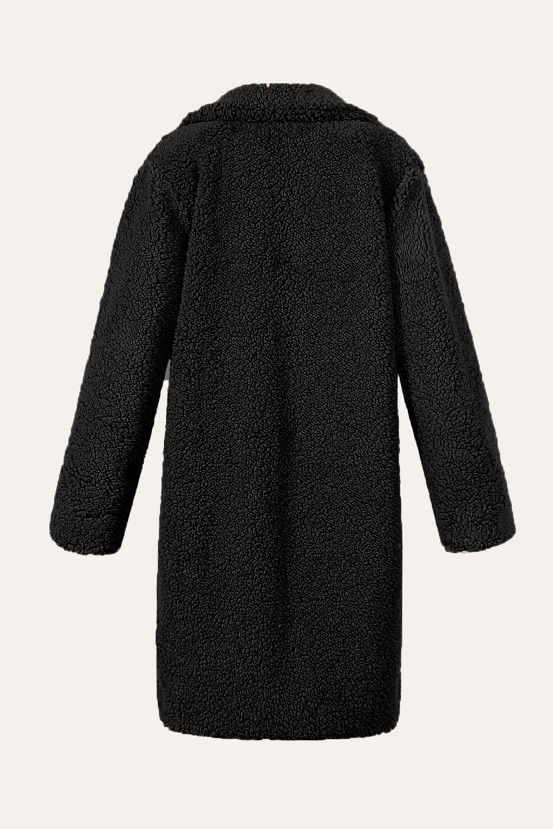 Charger l&#39;image dans la galerie, Revers noir entaillé Long Manteau de shearling en fausse fourrure