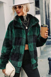 Green Plaid Zipper Fuzzy Jacket Manteau d’hiver