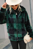 Green Plaid Zipper Fuzzy Jacket Manteau d’hiver