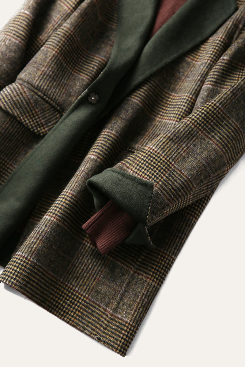 Charger l&#39;image dans la galerie, Gris Wool Blend Plaid One Button Lapel Neck Coat