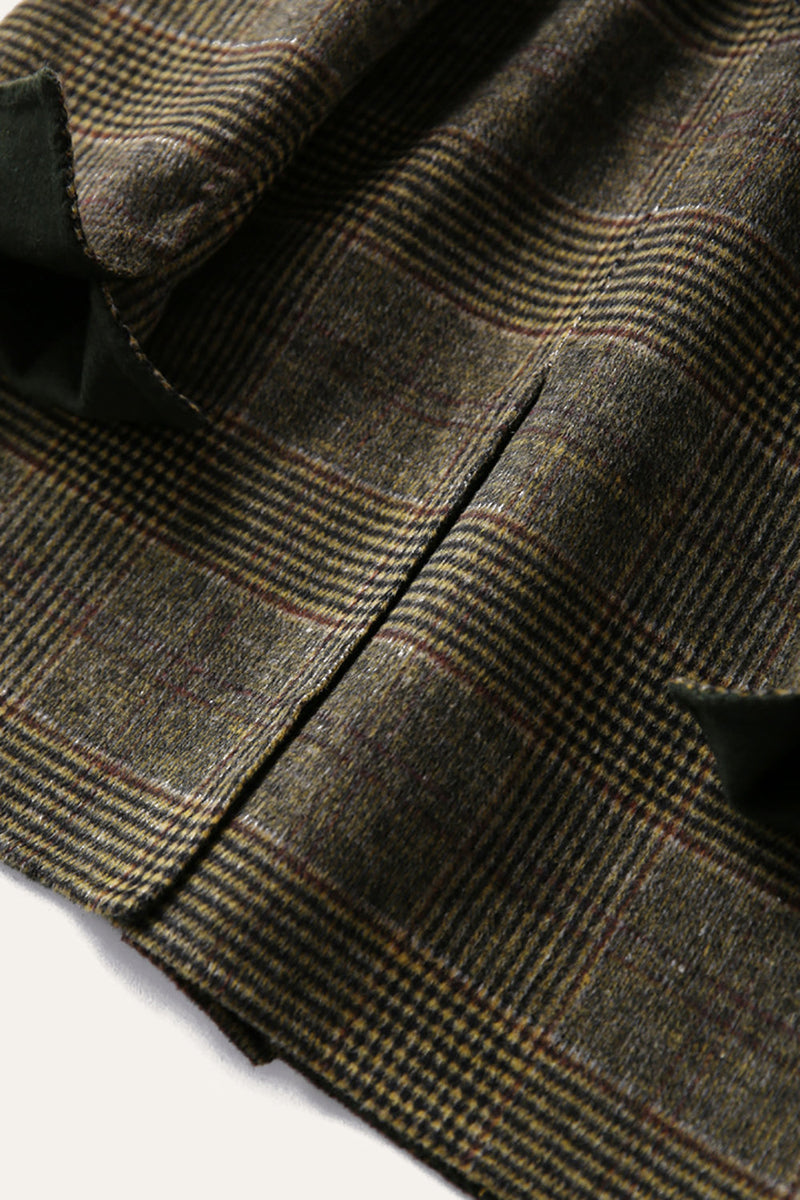Charger l&#39;image dans la galerie, Gris Wool Blend Plaid One Button Lapel Neck Coat