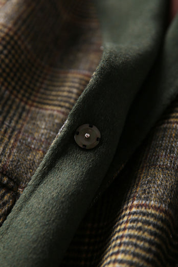 Gris Wool Blend Plaid One Button Lapel Neck Coat