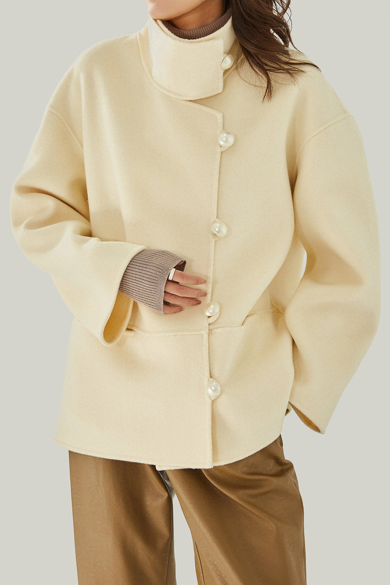 Charger l&#39;image dans la galerie, Ivory High Neck Boutons Manteau de laine
