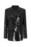 Paillettes noires scintillantes Blazer de bal surdimensionné pour femmes