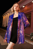 Paillettes violettes scintillantes Blazer de bal surdimensionné pour femmes