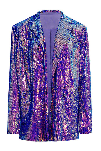 Paillettes violettes scintillantes Blazer de bal surdimensionné pour femmes