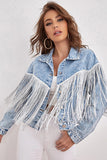 Veste en jean bleu avec franges