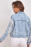 Veste en jean bleu avec franges